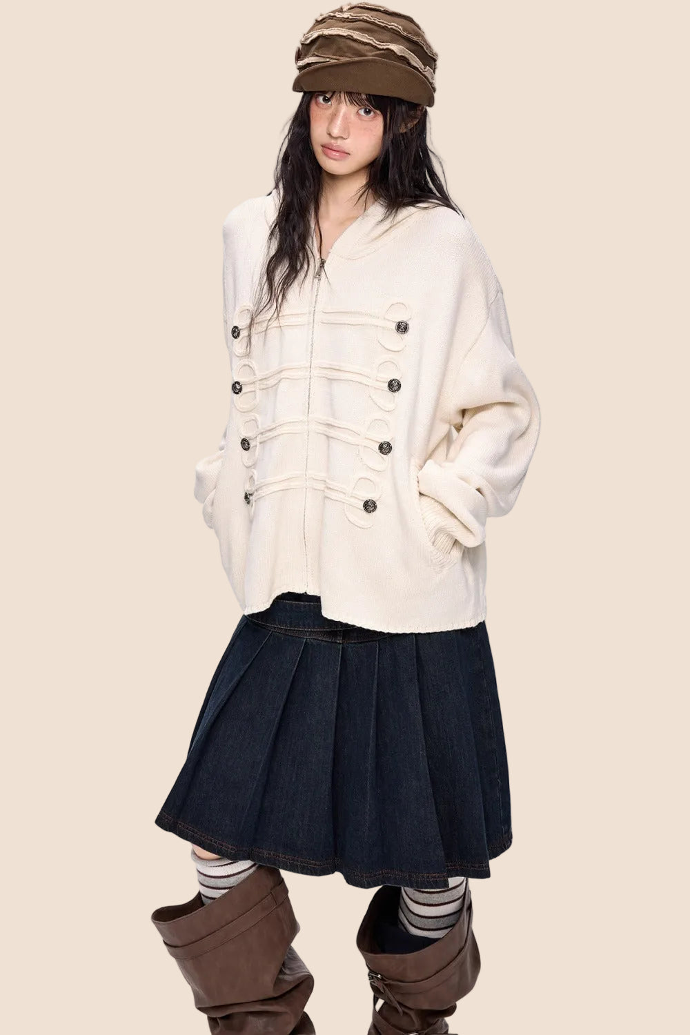 Double-Breasted Knit Cardigan