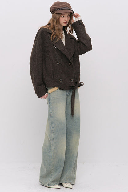 Stand Collar Tie-Up Wool Coat