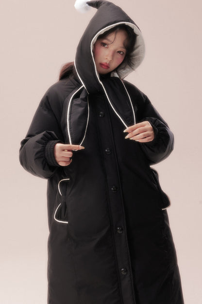 Cute Fur Ball Scarf Hat Long White Duck Down Jacket