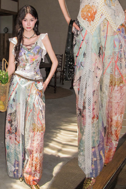 Patchwork Wide Leg Pants