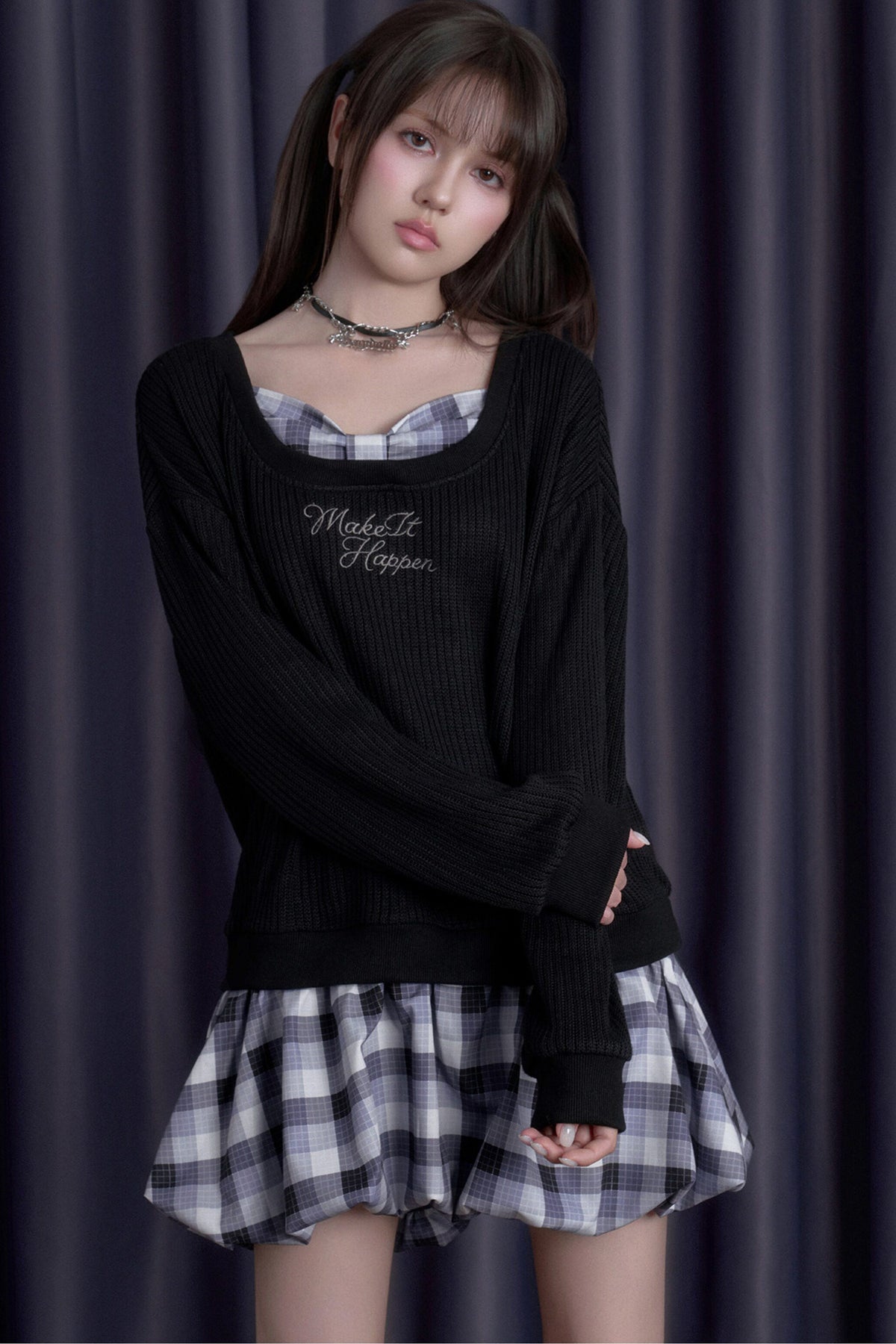 Bowknot Knitted Layered-Look Dress