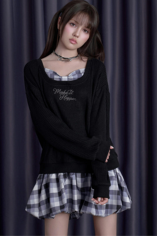 Bowknot Knitted Layered-Look Dress