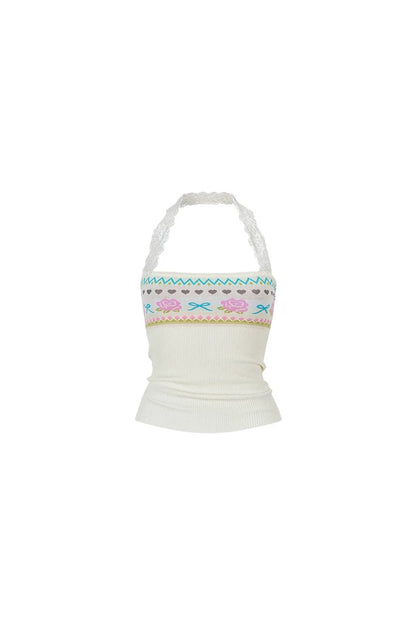 Designer Woolen Floral Halter Top