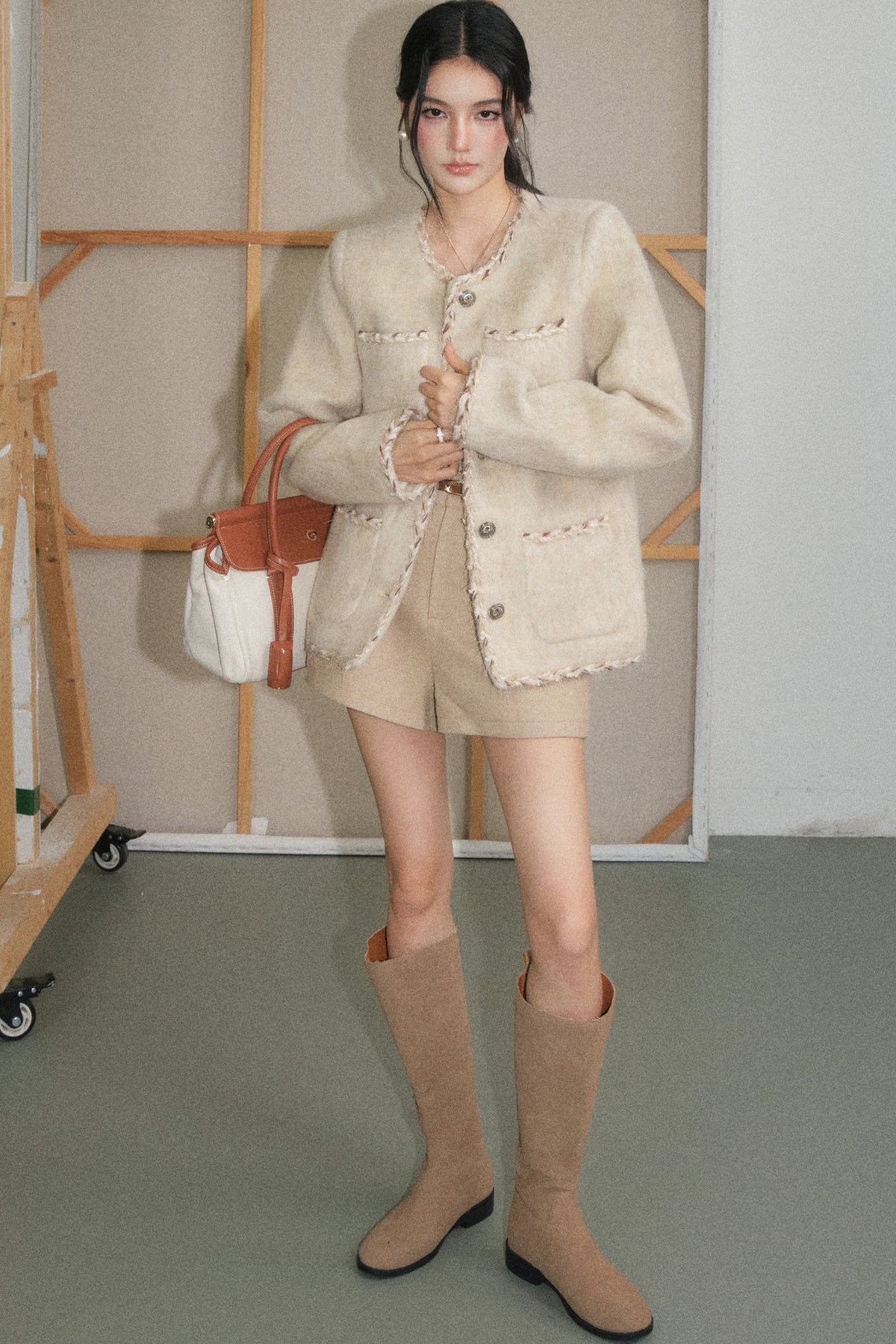 Wool Jacket and Straight Leg Shorts Set-Up