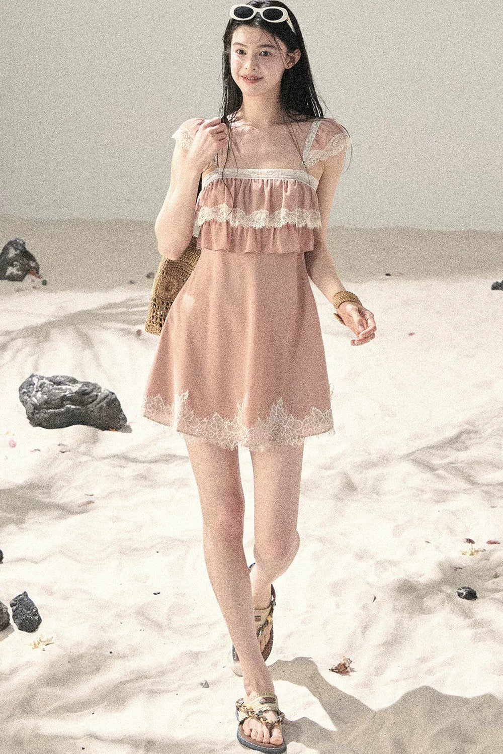 Vestido de Encaje Naranja de Chifón