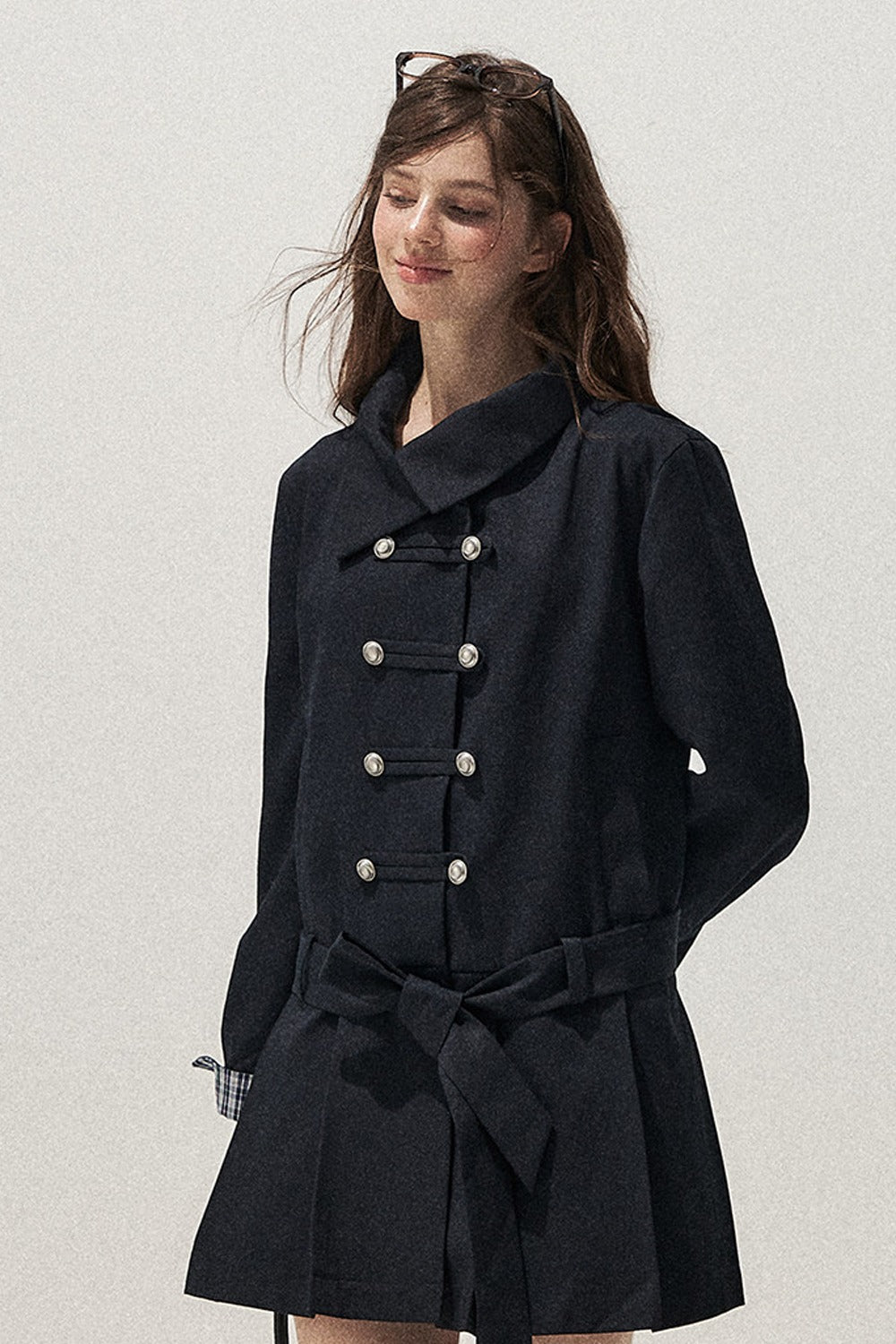Navy Blue Napoleon Buckle Trench Coat