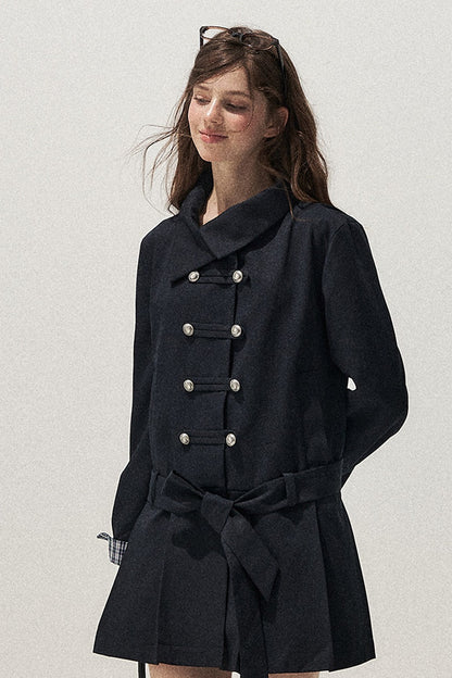 Navy Blue Napoleon Buckle Trench Coat