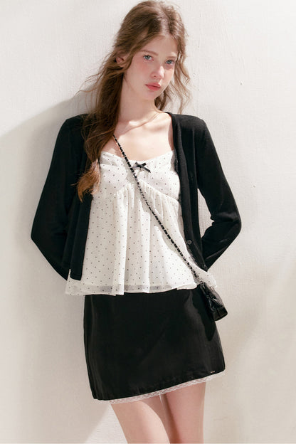 Bubble Polka Dot Ruched Chiffon Camisole Set-Up