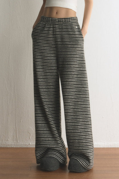 Drapey Loose Elastic Waist Striped Wide-Leg Pants