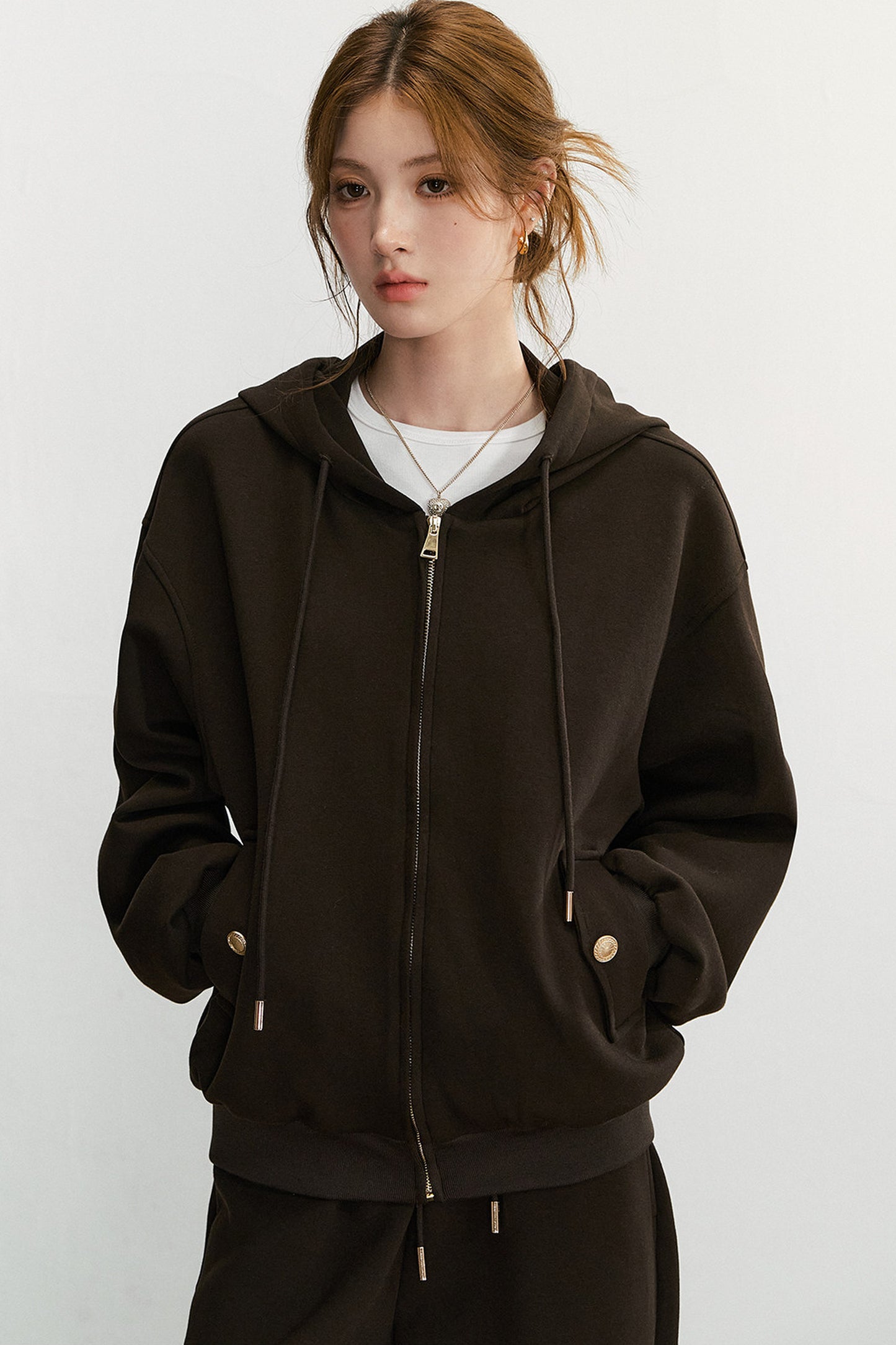 Embroidered Hooded Cardigan Sweatshirt and Wide-Leg Pants Set-Up