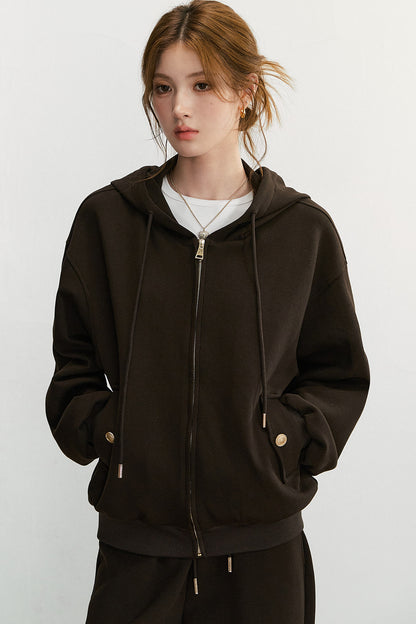 Embroidered Hooded Cardigan Sweatshirt and Wide-Leg Pants Set-Up