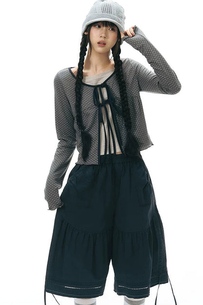 Lace Splicing Wide Leg Cropped Pants