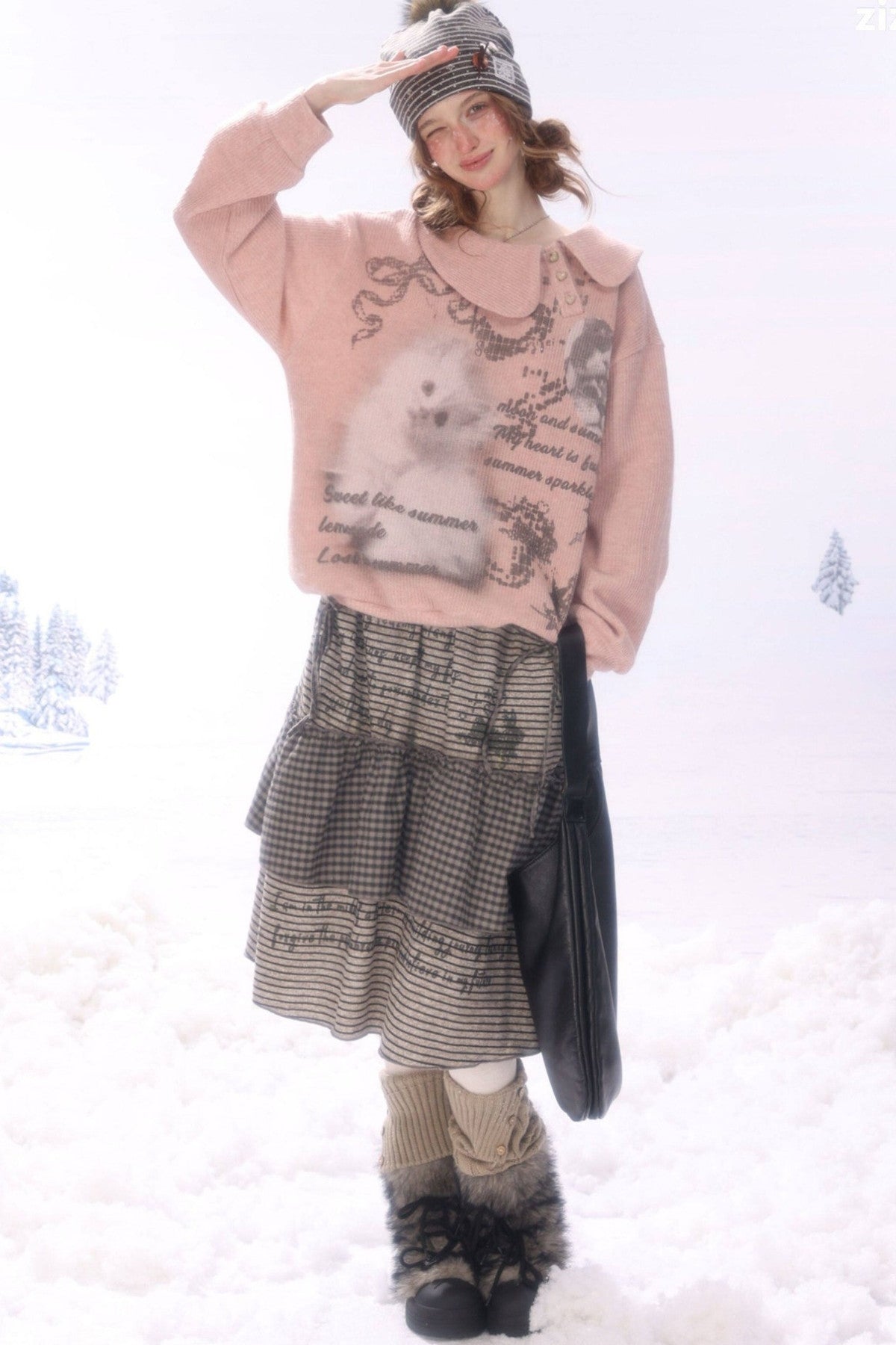 Plaid Letter Print Skirt