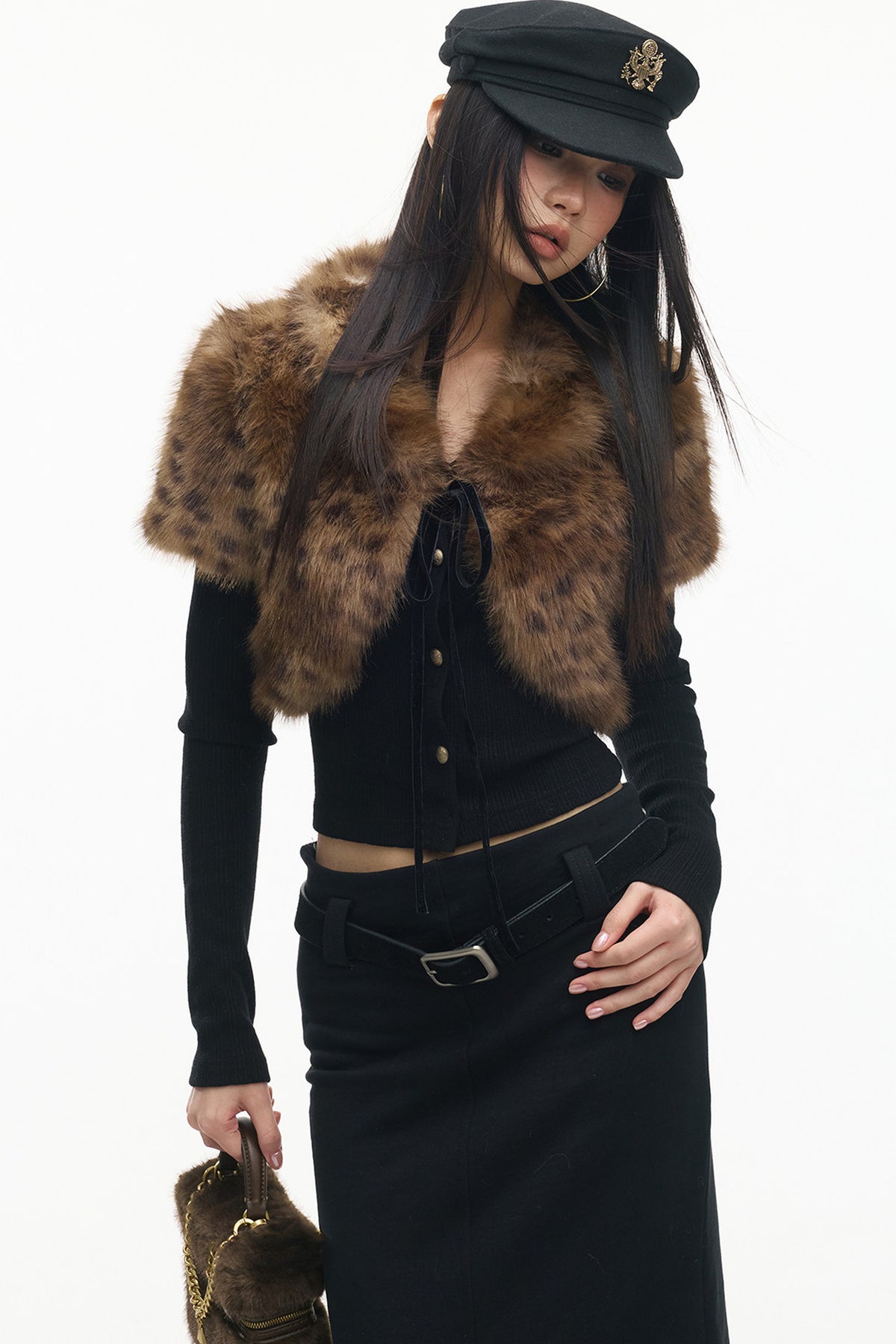 Leopard Fur Shawl Inner Knit Cardigan