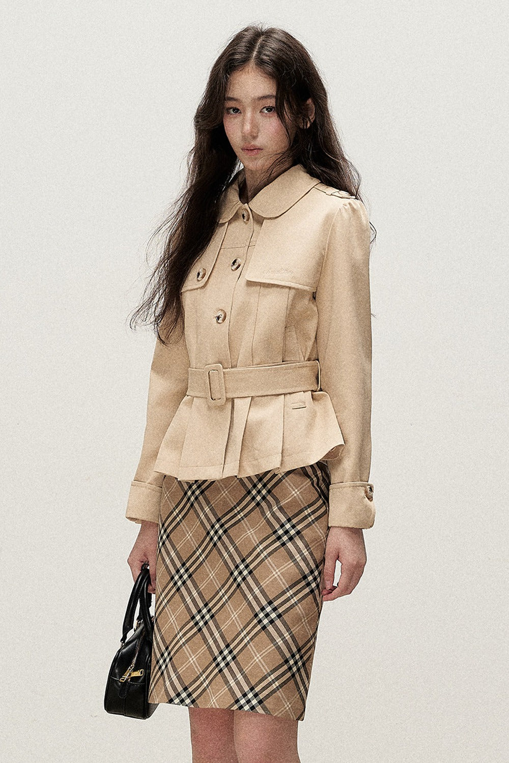 Pleated A-Line Short Trench Coat