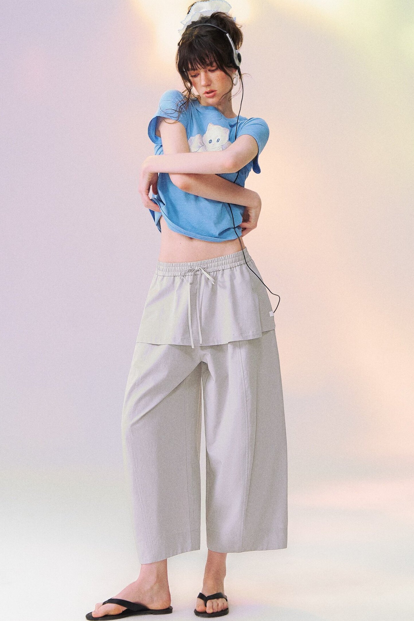 Layered-Look Skirt Overlay Wide Pants