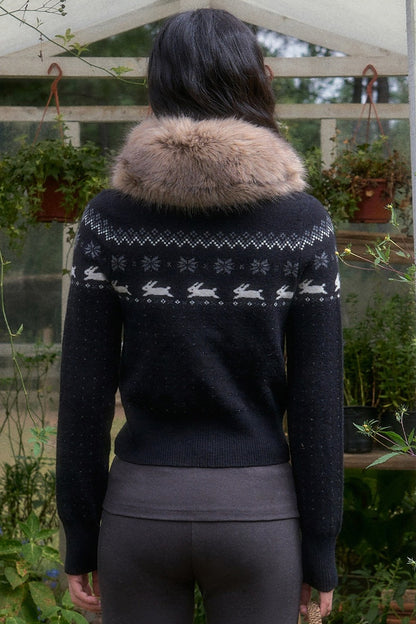 Waist-Cinching Fair Isle Rabbit Cardigan and Pants Set-Up
