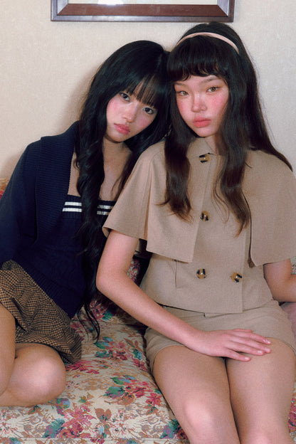 Vintage Double-Breasted Cape Top and Short Skirt Set-Up