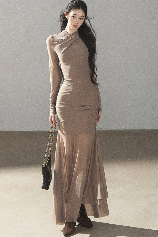 French Style Mesh Fishtail Bodycon Long Dress