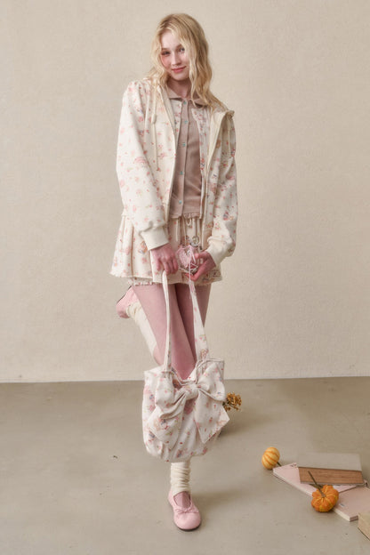 Bunny Print Hoodie Skirt Set-Up