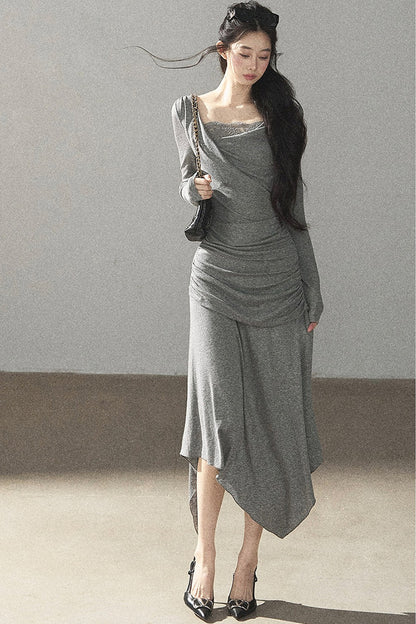 Irregular Knit Lace Dress