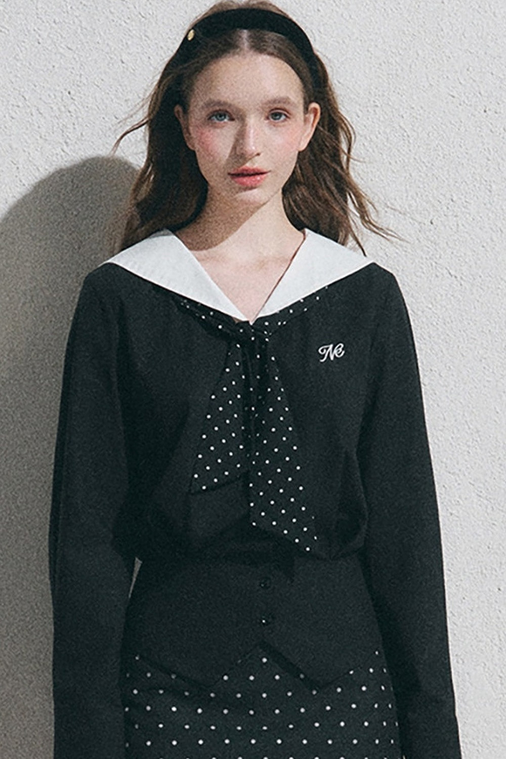 Classic Navy Collar Long-Sleeved Shirt