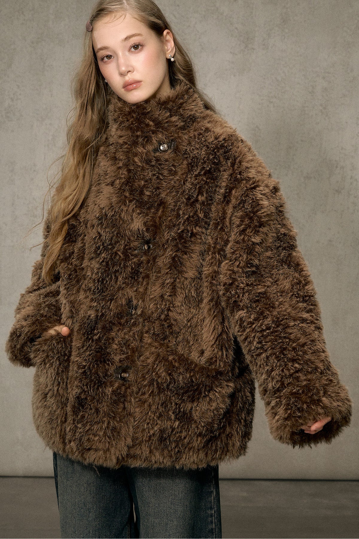 Reversible Faux Suede Fur Jacket
