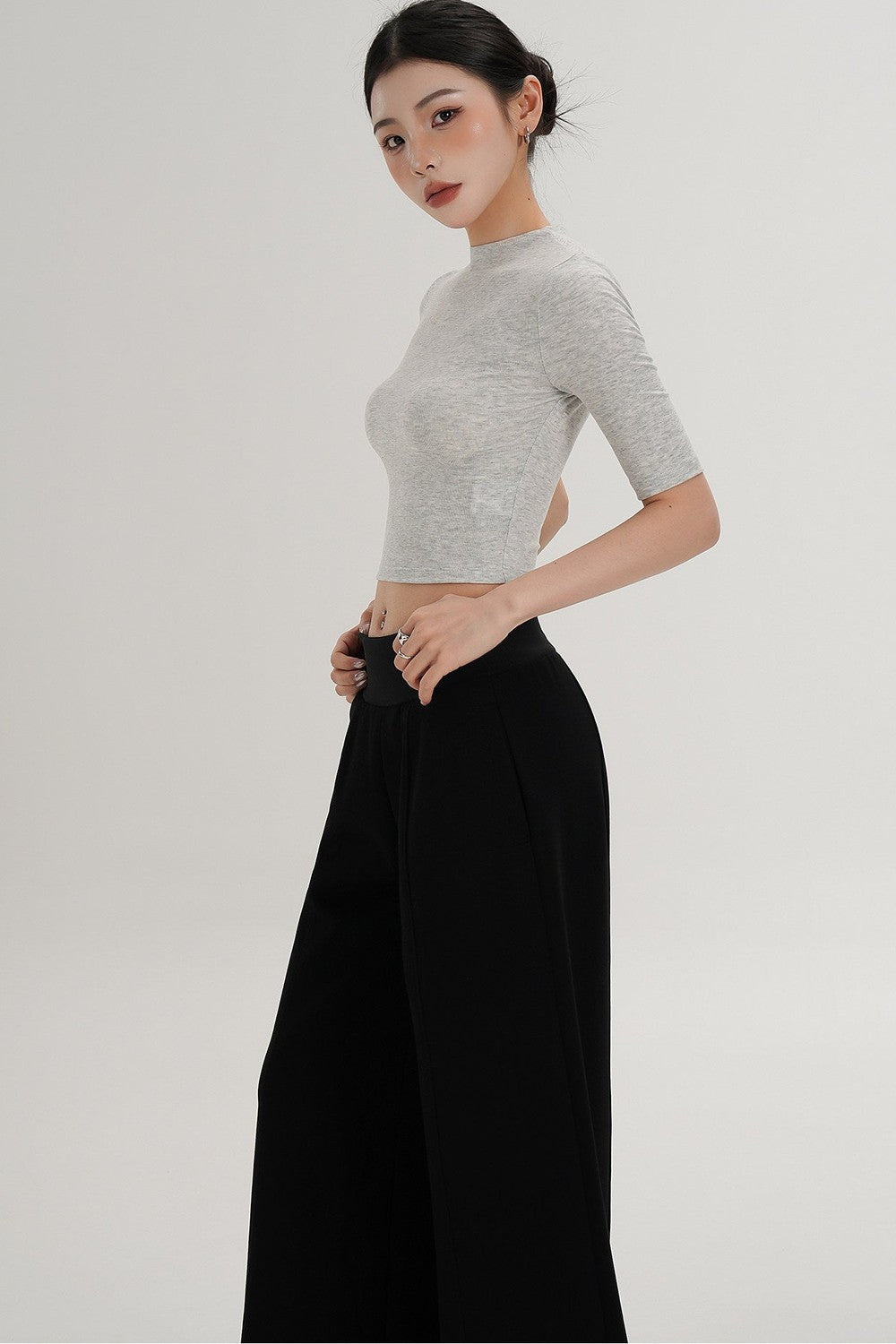 Cropped High Neck Short Sleeve Top