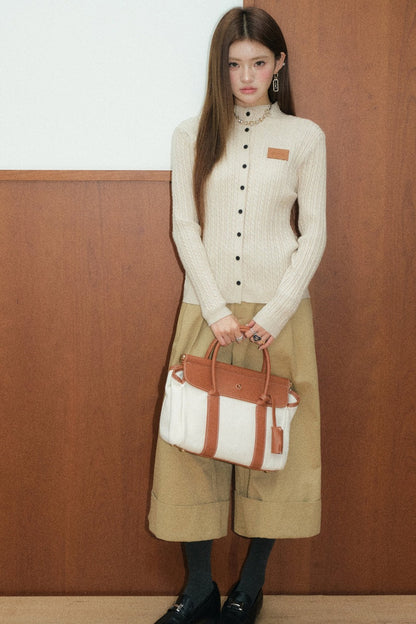 Olivia Duo Half Turtleneck Cable Knit Top and Khaki Pants Set-Up