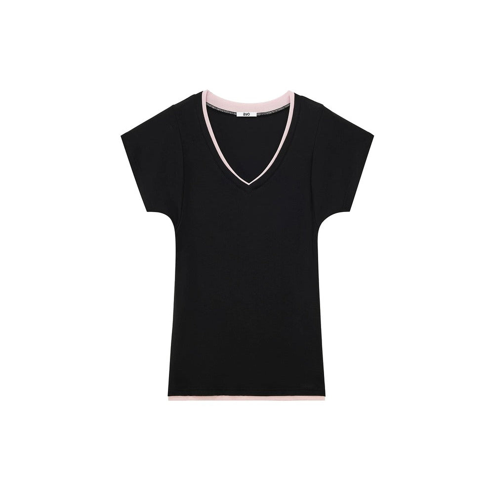 Minimalist Colorblock Deep V-Neck Wool Blend T-Shirt