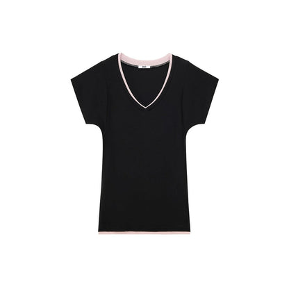 Minimalist Colorblock Deep V-Neck Wool Blend T-Shirt