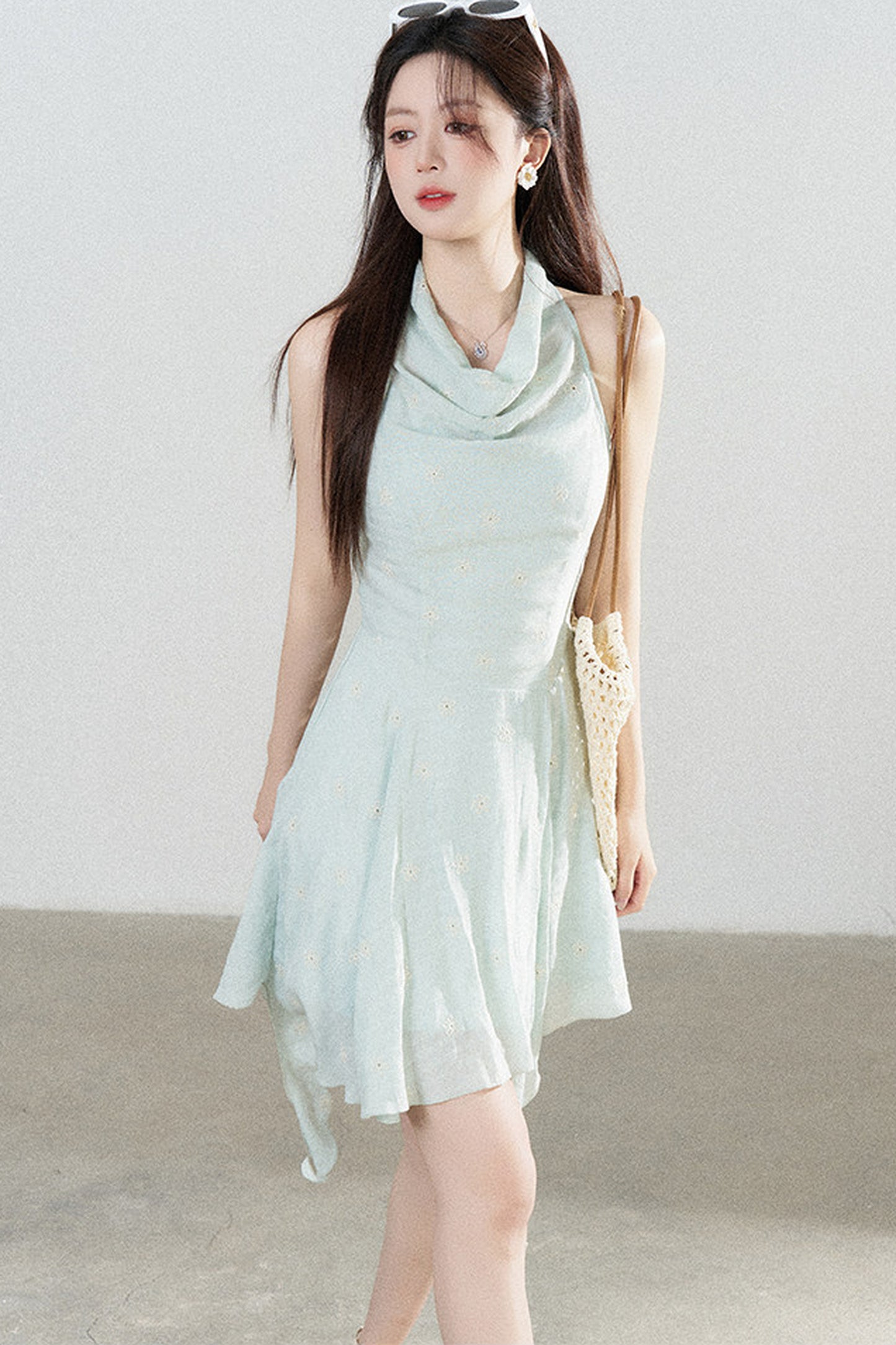 Halter Neck Sleeveless Irregular Hem Ruffle Dress