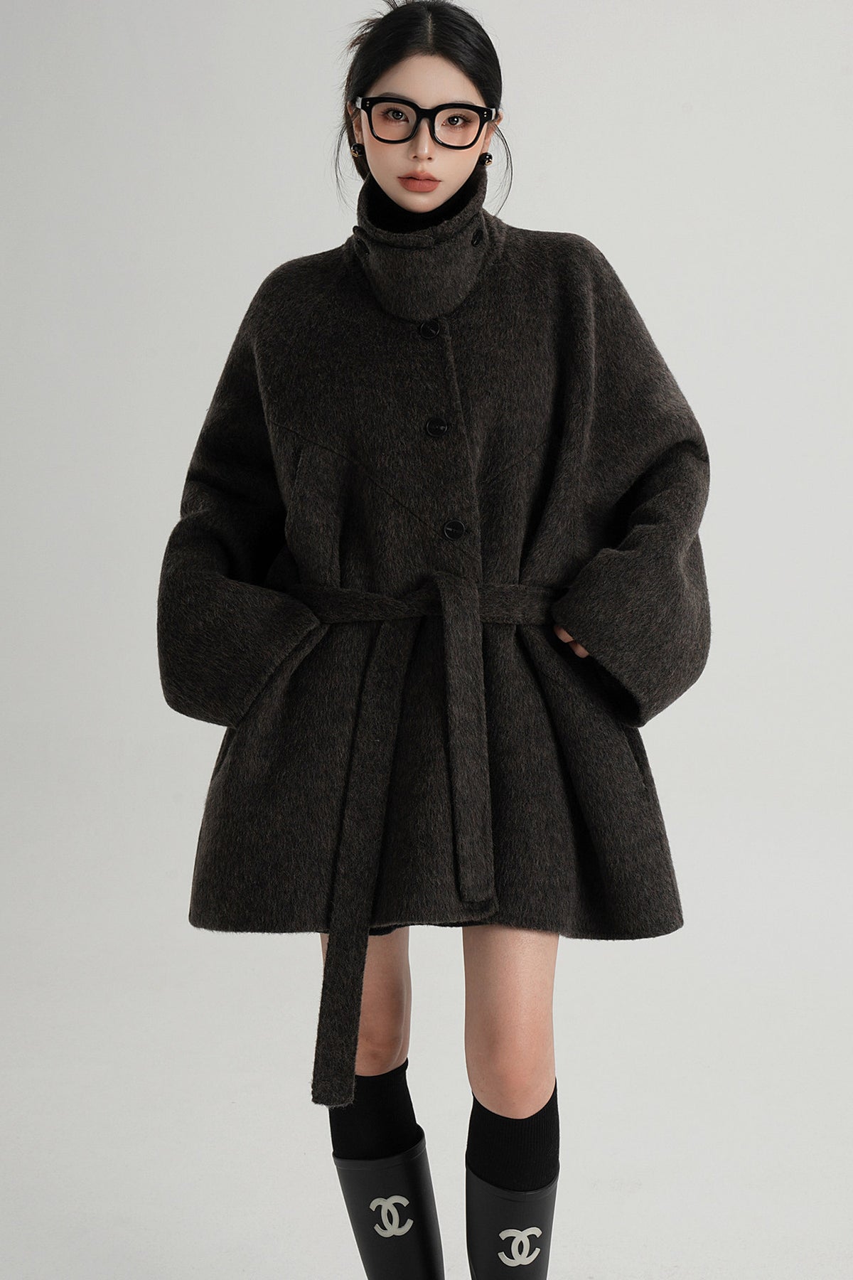 Mid-Length Armor Collar Wool Coat