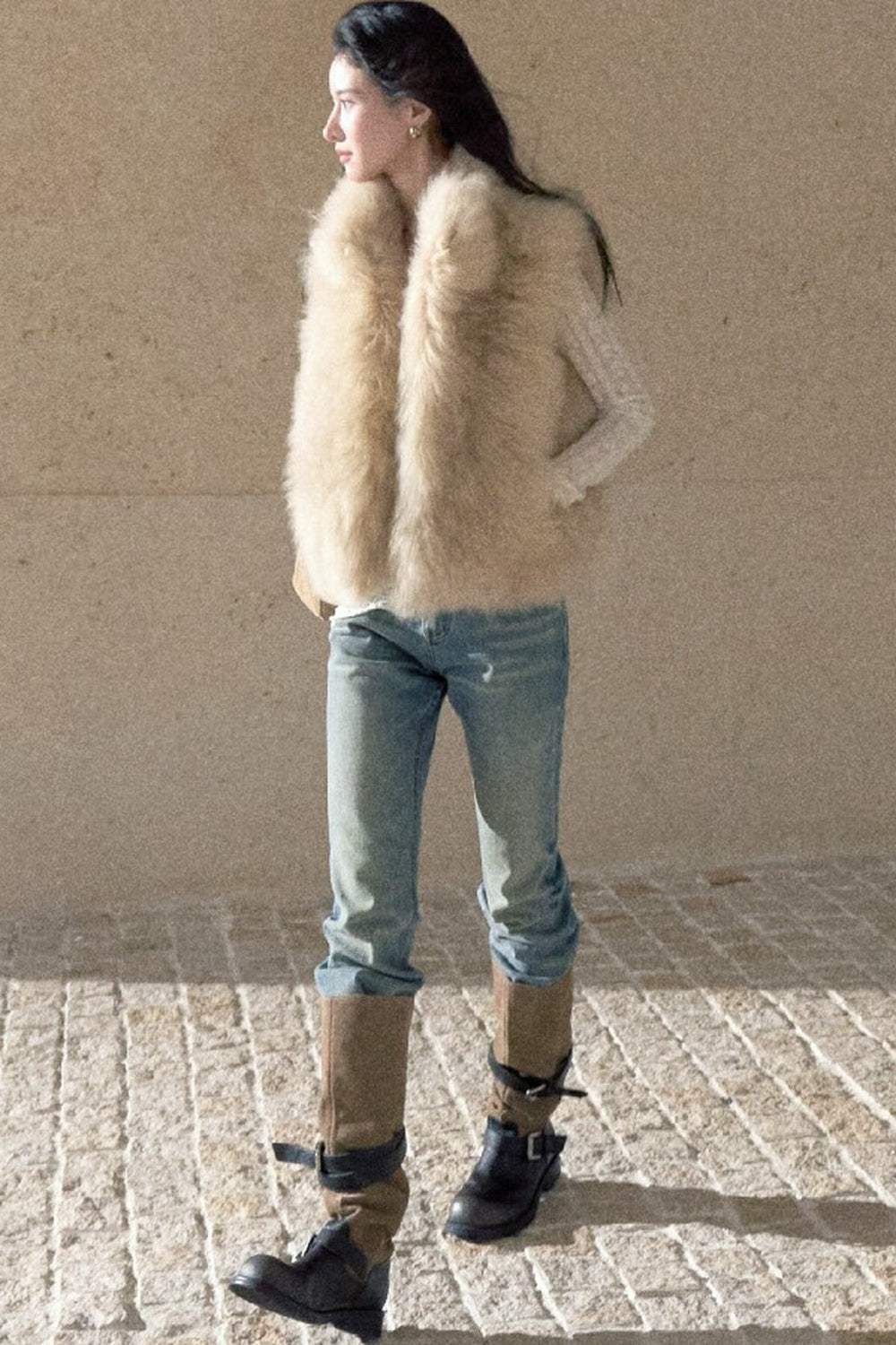 Short Fluffy V-Open Front Fur Vest