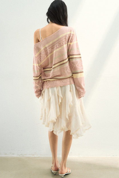 Color-Blocked Striped Knit Blouse
