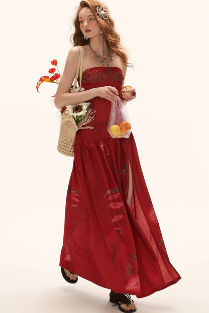 Strawberry Strapless Summer Dress