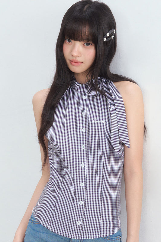 Plaid Bow Tie Halter Top