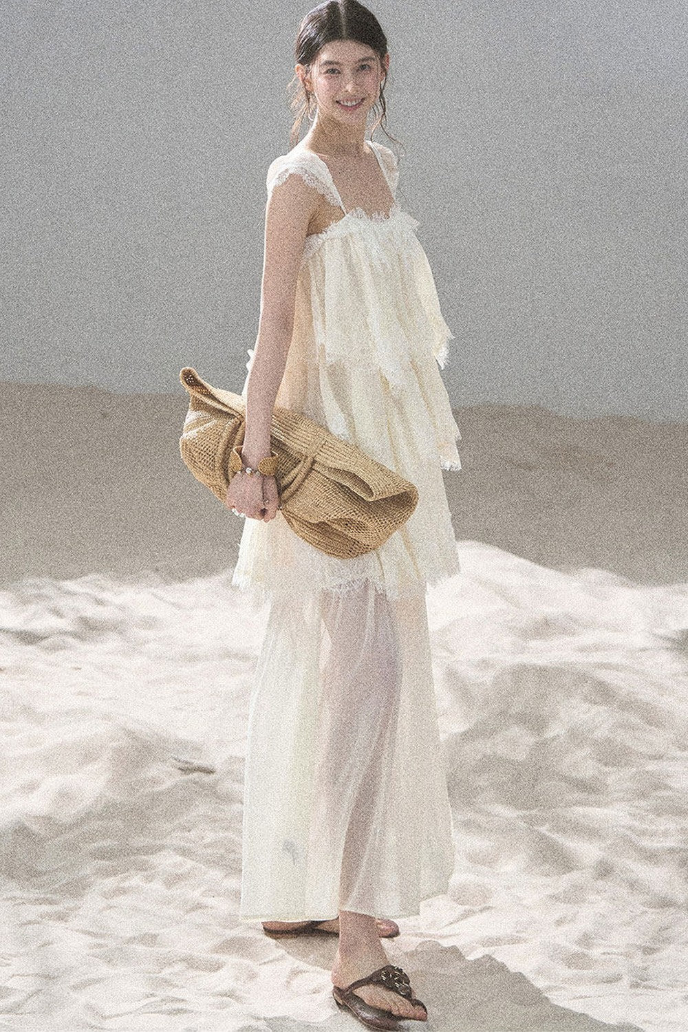 Asymmetric French Lace Mesh Top Set