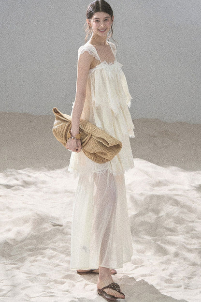 Asymmetric French Lace Mesh Top Set