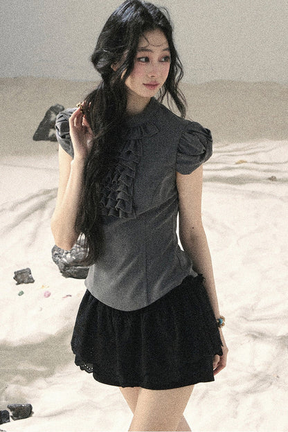 French Ruffle Puff Sleeve Top