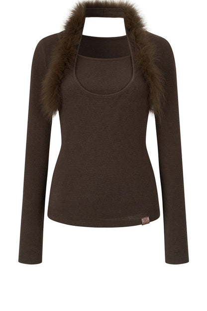 Fox Fur Halter Neck Knit Top