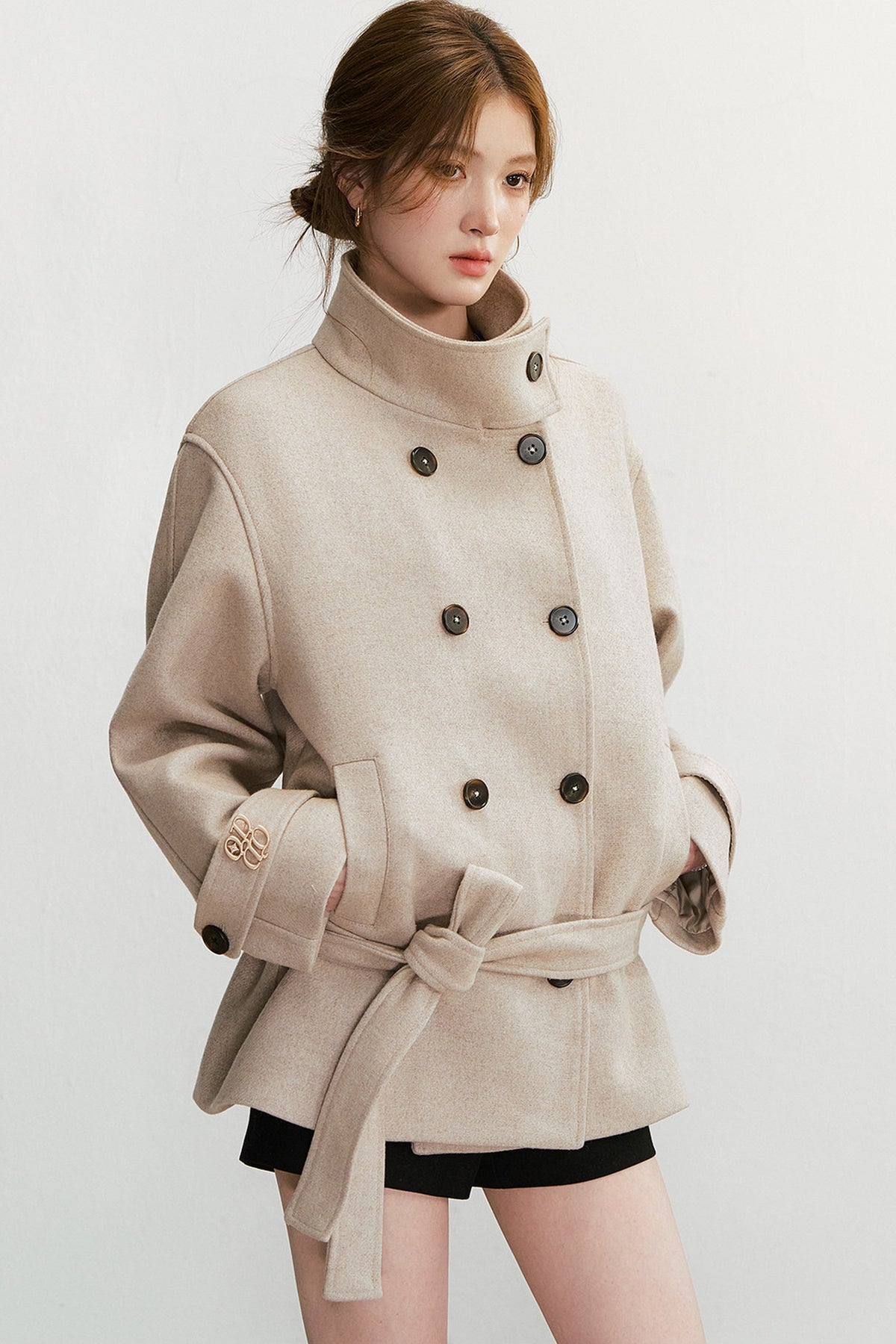 50% Wool Double-Breasted Tie Waist Jacket