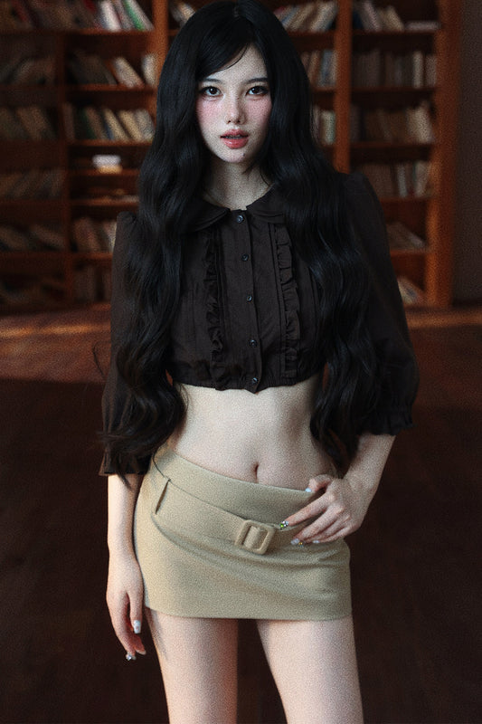 Textured Doll Collar Button-Up Top