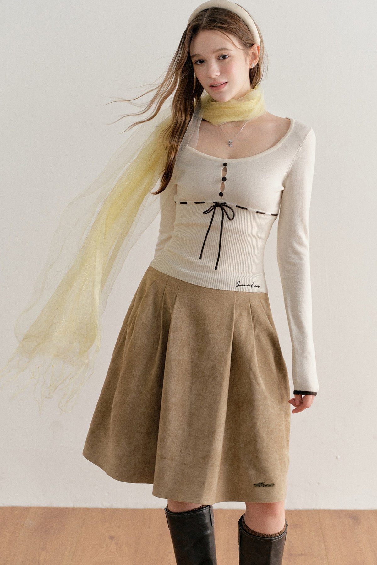 Faux Suede High-Waisted A-Line Skirt