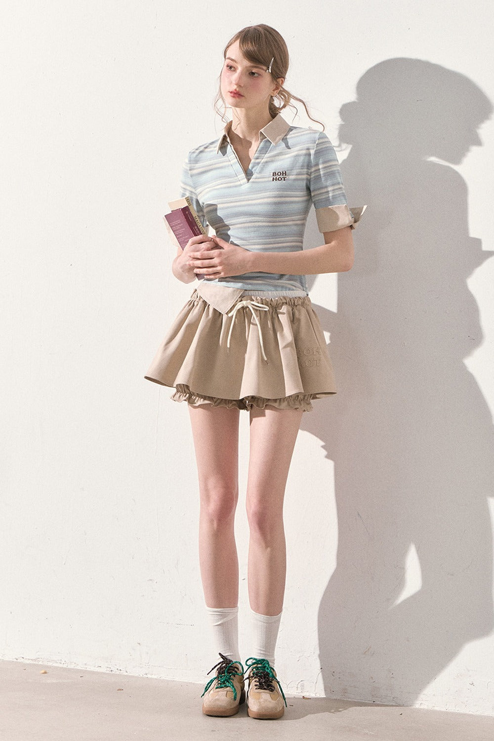 Embroidered Low-rise Drawstring Puff Skirt