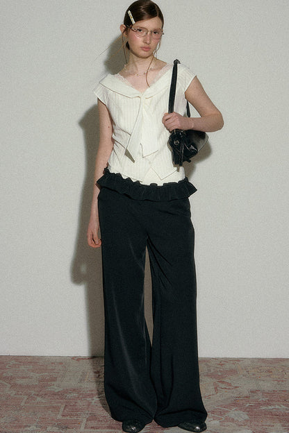 Lace-Trimmed Striped Blouse