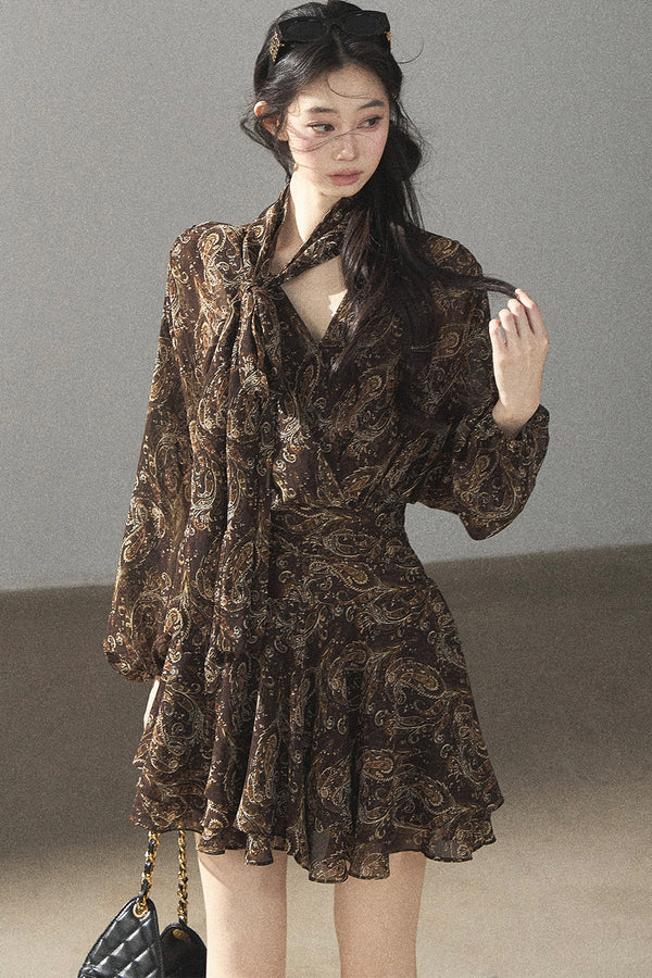Long-Sleeve Puffy Chiffon Dress