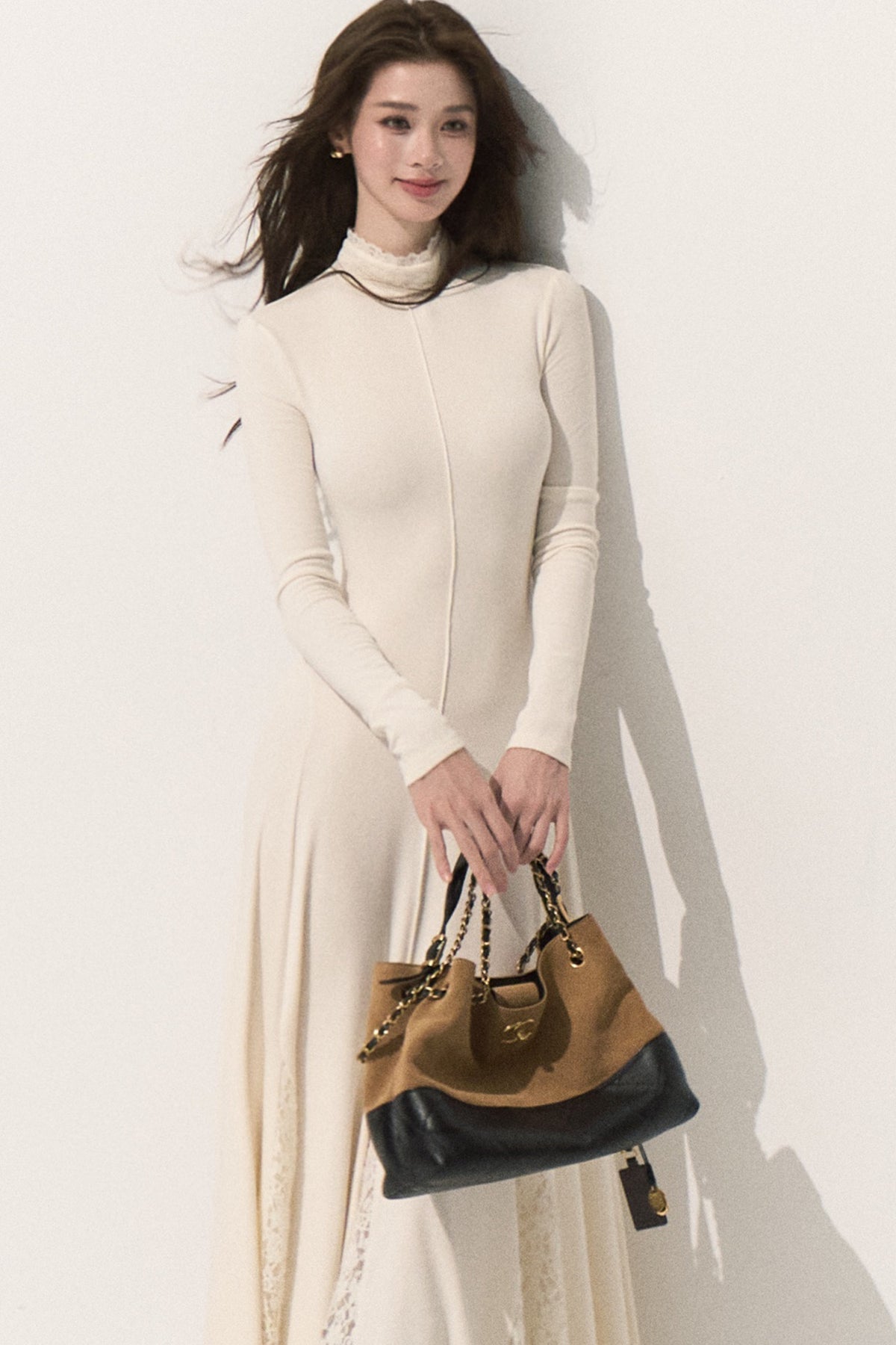 Long-Sleeve High-Neck Knit Dress