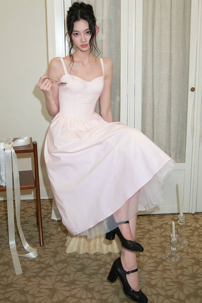 Vertical Cut Stand-Up Collar Slip Dress