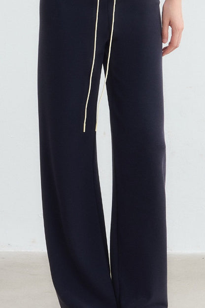 Color-Blocked Waistband Drawstring Wide-Leg Pants